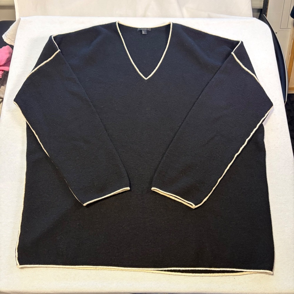 COS, V-Neck Wool Sweater, Black Cream, L, Excellent, $115